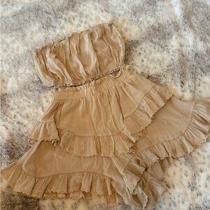 Tan Ruffled Strapless Dress